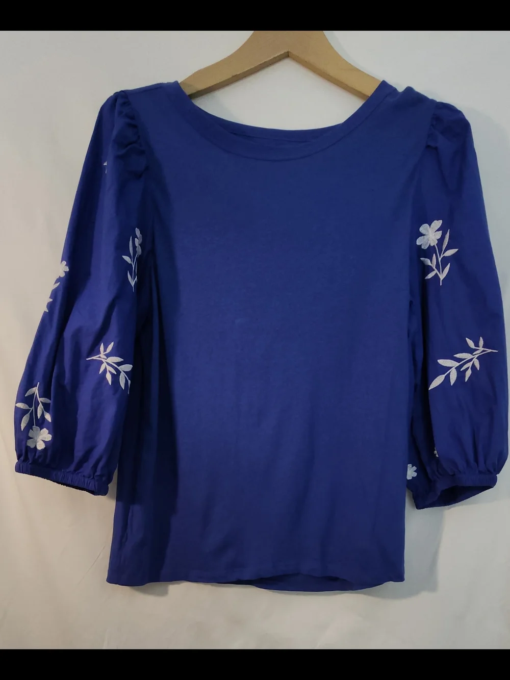 LOFT Royal Blue Puff Sleeve Embroidered Top